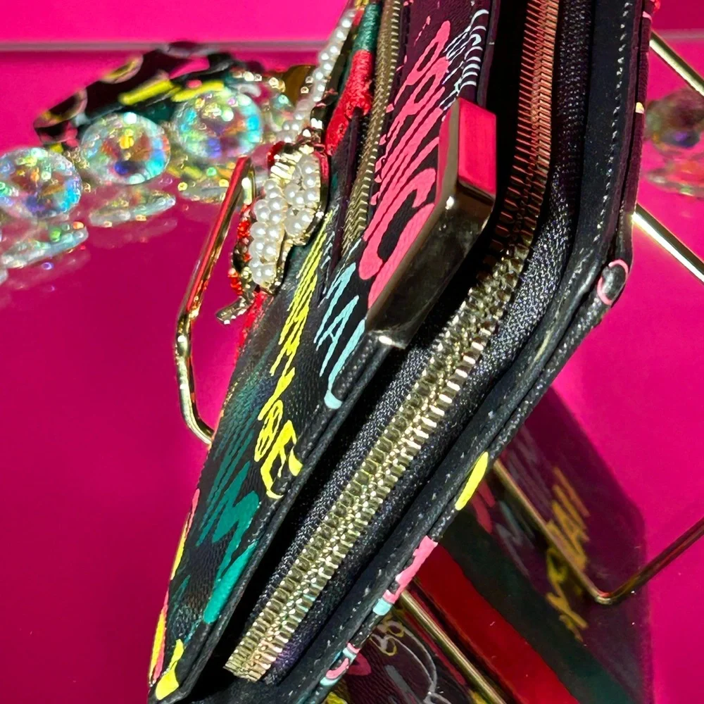 Alba Saffiano Leather Inspirational Black Zip-around Long Wallet 8” x 4.… - Picture 7 of 17